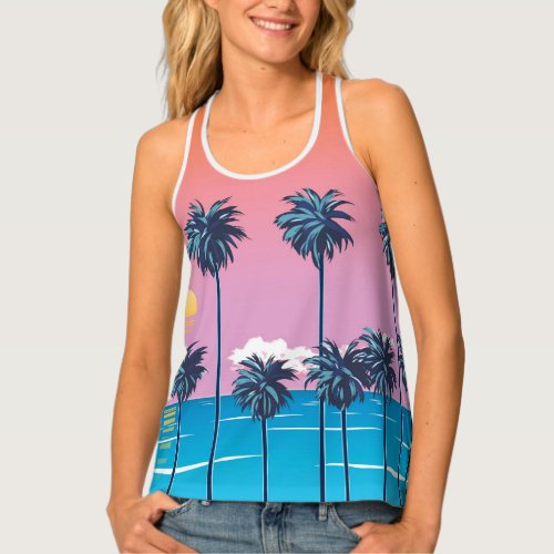 Tropical Sunset Vintage Beach Illustration Tank Top