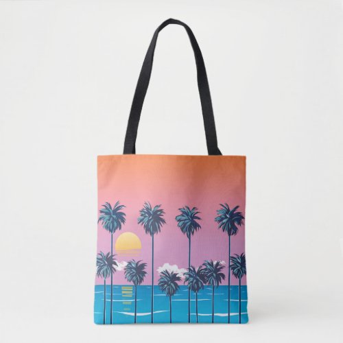 Tropical Sunset Vintage Beach Illustration Tote Bag