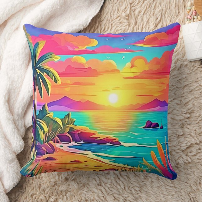 Tropical Sunset: Vivid Sky Throw Pillow (Blanket)