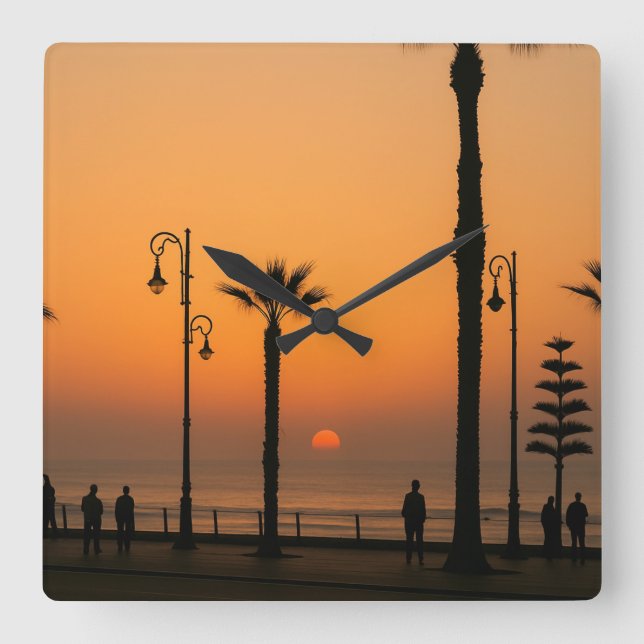 Tropical Sunset Wall Clock – Relaxed Vibes (Front)