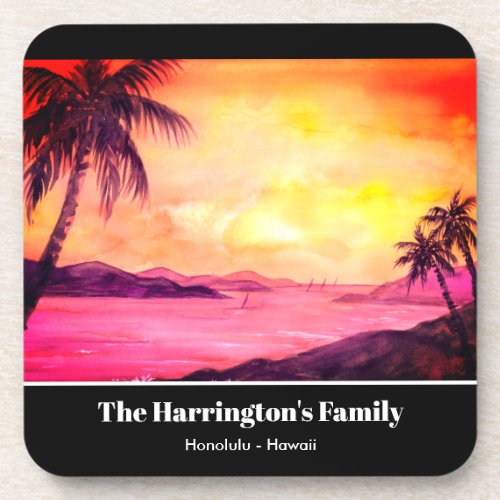 Tropical Sunset Watercolor by Farida Greenfield Beverage Coaster