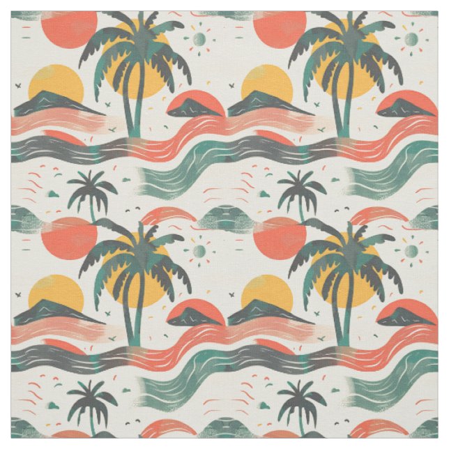 Tropical Sunset Waves Fabric (Swatch)