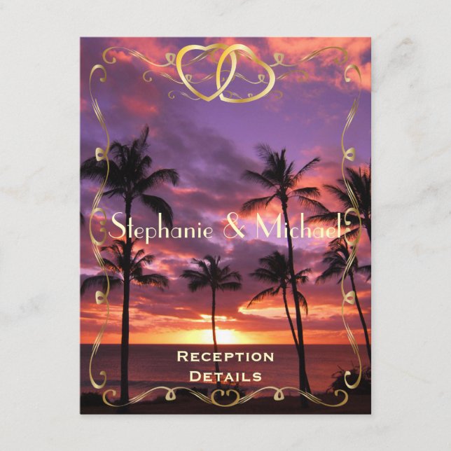 Tropical Sunset Wedding Reception Card (Front)