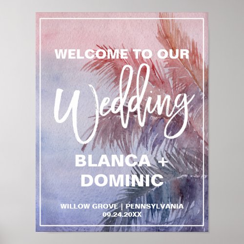 Tropical Sunset Wedding Welcome Poster