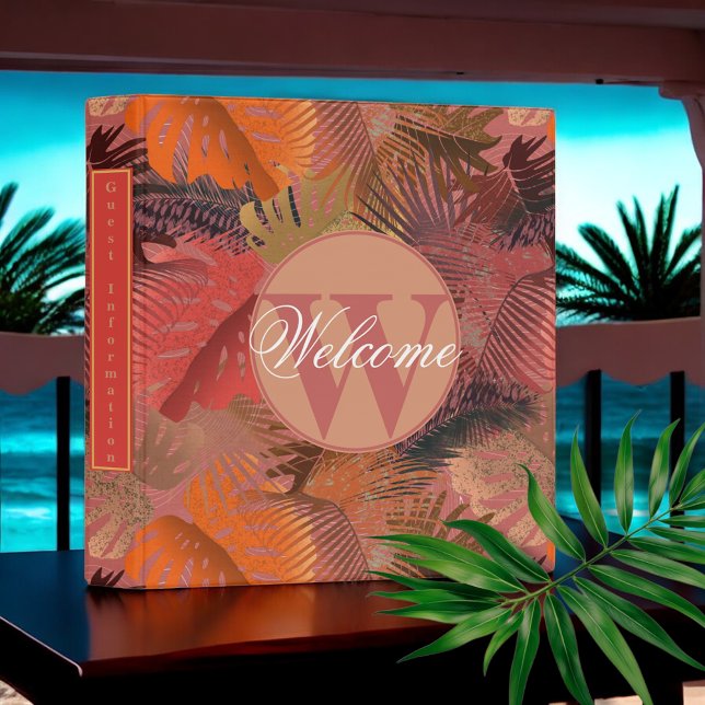 Tropical Sunset Welcome for Hosts 3 Ring Binder (Welcome binder for Airbnb and holiday rental hosts to organize guest information)