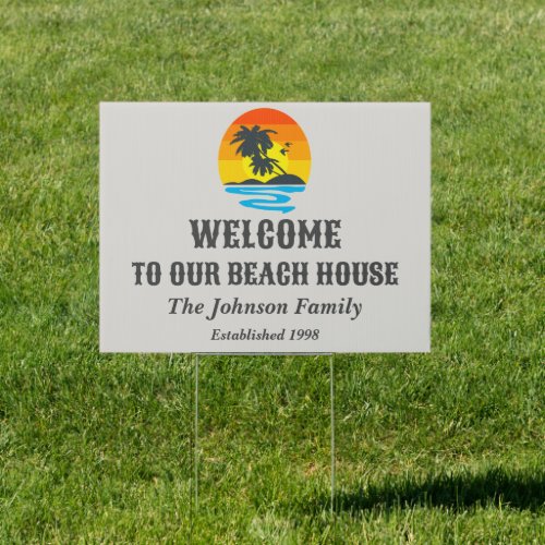 Tropical Sunset  Welcome To Our Beach House  Sign
