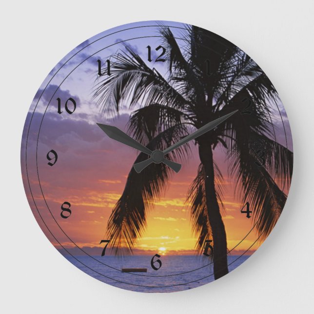 Tropical Sunset with Palm Tree Large Clock (Front)