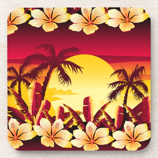 Tropical sunset with palms beverage coaster (Front)