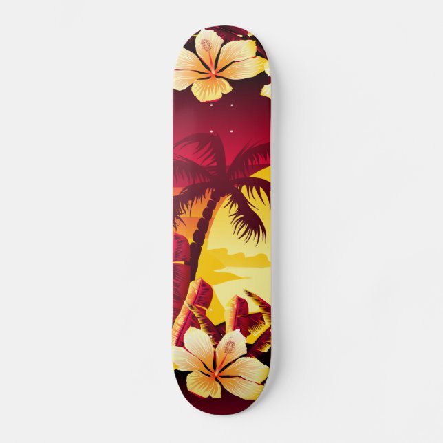 Tropical sunset with palms skateboard (Front)
