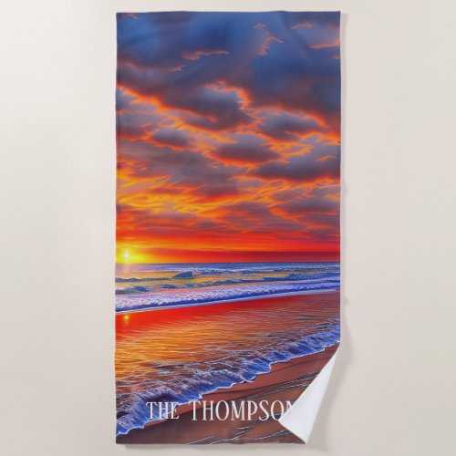Tropical Sunset with Personalized Name Beach Towel