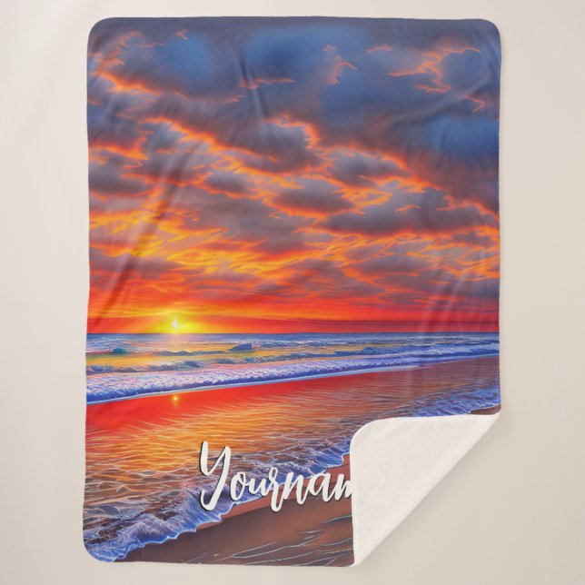 Tropical Sunset with Personalized Name Sherpa Blanket (Front)