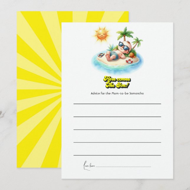 Tropical Sunshine "Here Comes the Son" Baby Shower Advice Card (Front/Back)
