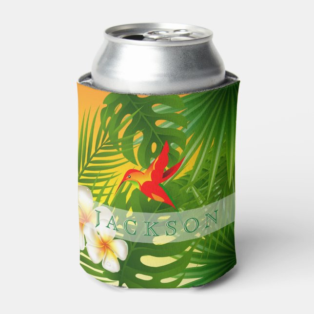 Tropical Sunshine with a Hummingbird Can Cooler (Can Front)