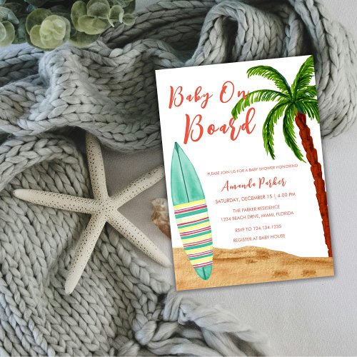 Tropical Surf Baby On Board Baby Shower  Invitation