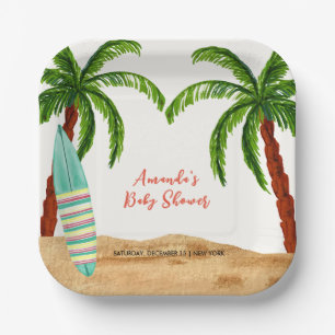 Tropical Surf Baby On Board Baby Shower  Paper Plates