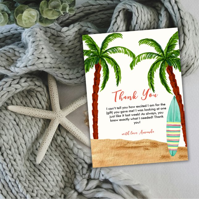 Tropical Surf Baby On Board Baby Shower  Thank You Card (Tropical Surf Baby On Board Baby Shower Thank You Card)