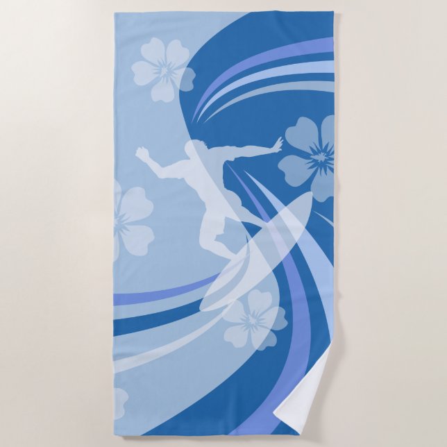 Tropical Surf Blue Beach Towel (Front)