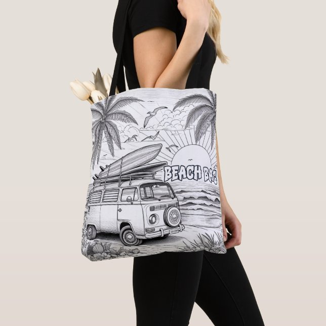 Tropical Surf Van Coloring  Tote Bag (Close Up)