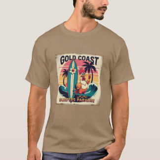Tropical Surf Vibes – Retro Rooster & Waveboard T- T-Shirt