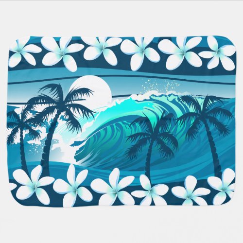 Tropical surf wave with palm baby blanket