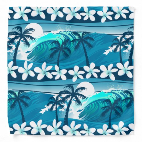 Tropical surf wave with palm trees bandana