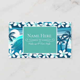 Tropical surf wave with palm trees business card