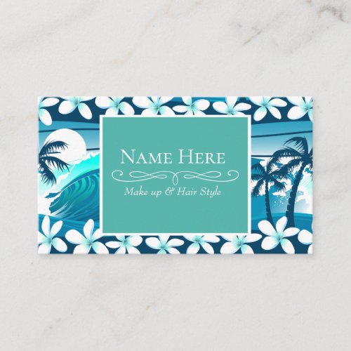 Tropical surf wave with palm trees business card