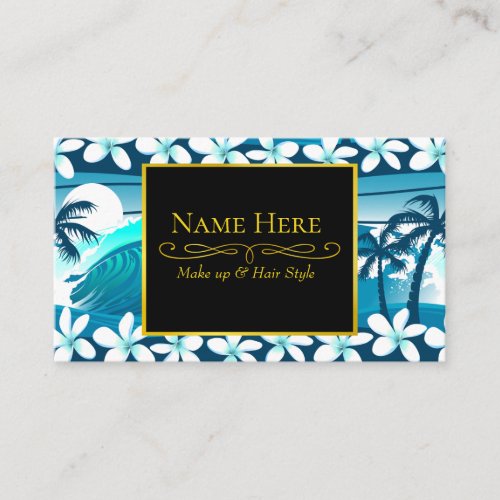 Tropical surf wave with palm trees business card