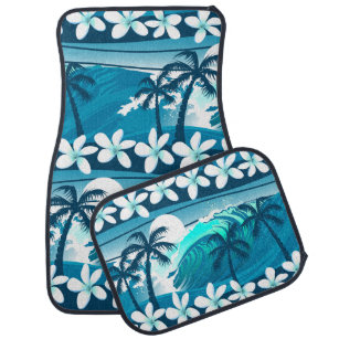 Tropical surf wave with palm trees car floor mat