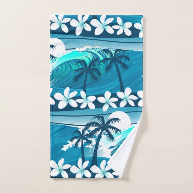 Tropical surf wave with palm trees hand towel  (Hand Towel)