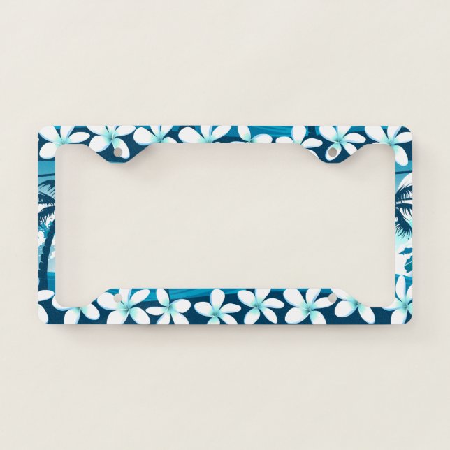 Tropical surf wave with palm trees license plate frame (Front)