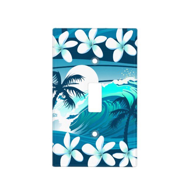 Tropical surf wave with palm trees light switch cover (Front)