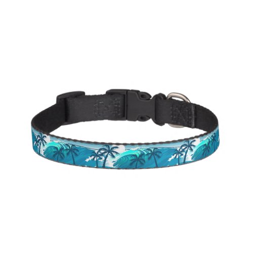 Tropical surf wave with palm trees pet collar