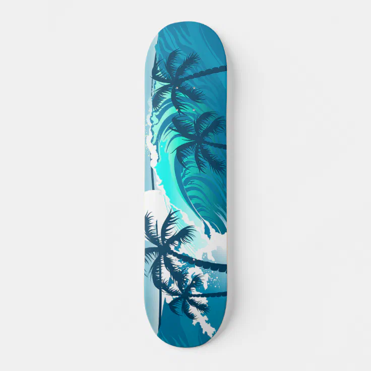 Tropical surf wave with palm trees skateboard | Zazzle