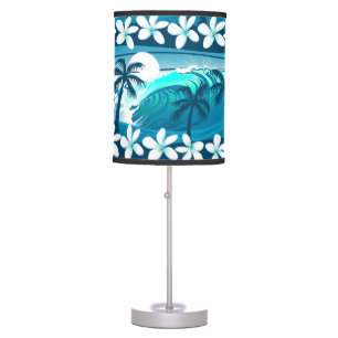 Tropical surf wave with palm trees table lamp