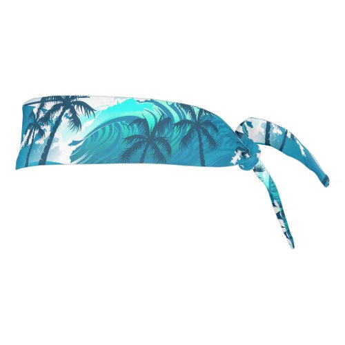 Tropical surf wave with palm trees tie headband