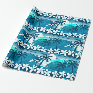 Tropical surf wave with palm trees wrapping paper