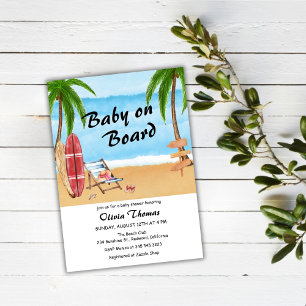 Tropical Surfboard Baby On Board Baby Shower Invitation