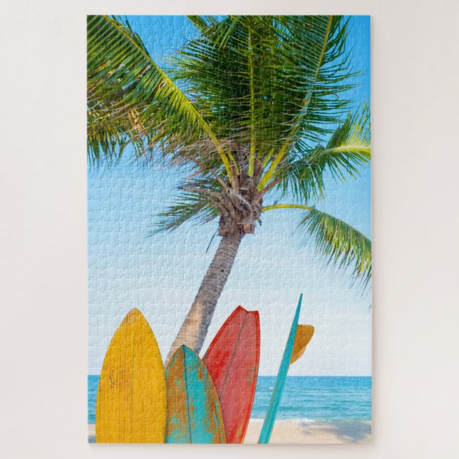 Tropical Surfboard Beach Jigsaw Puzzle (Vertical)