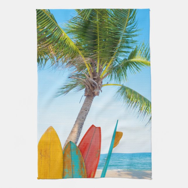 Tropical Surfboard Beach Kitchen Towel (Vertical)