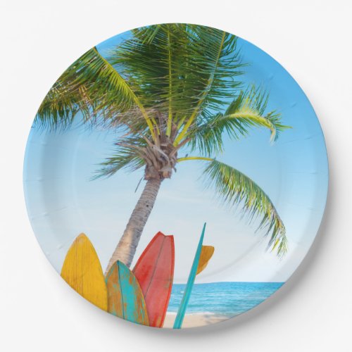 Tropical Surfboard Beach Paper Plates