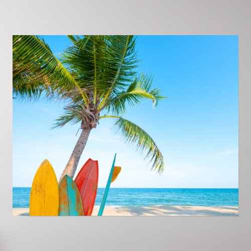 Tropical Surfboard Beach Poster