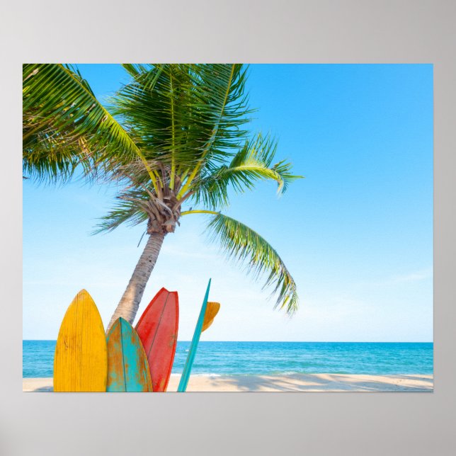 Tropical Surfboard Beach Poster (Front)