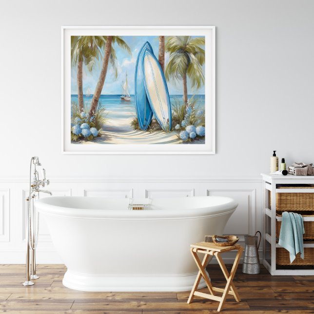 Tropical Surfboard Coastal Wall Art Print (Tropical Surfboard Coastal Wall Art Print by TinkPrints.)