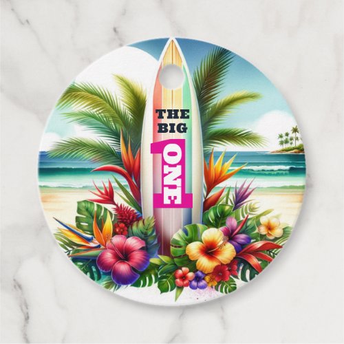 Tropical Surfboard The Big ONE 1st Birthday Party Favor Tags