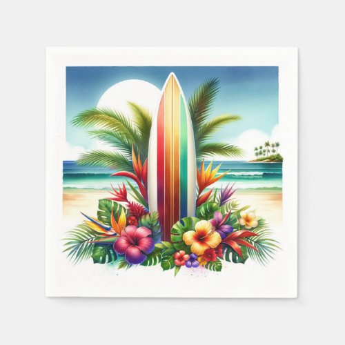 Tropical Surfboard The Big ONE 1st Birthday Party Napkins
