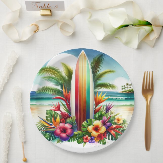 Tropical Surfboard The Big ONE 1st Birthday Party Paper Plates (Wedding)