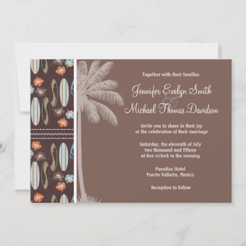 Tropical Surfboards &amp; Hibiscus Personalized Invitations