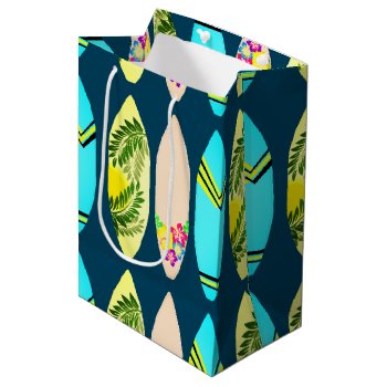 Tropical Surfboards Illustrated Navy Blue Medium Gift Bag by millhill at Zazzle