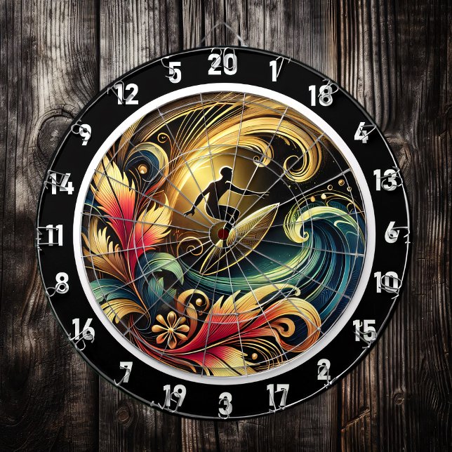 Tropical Surfer Sunset Wave Canvas Dart Board (Creator Uploaded)